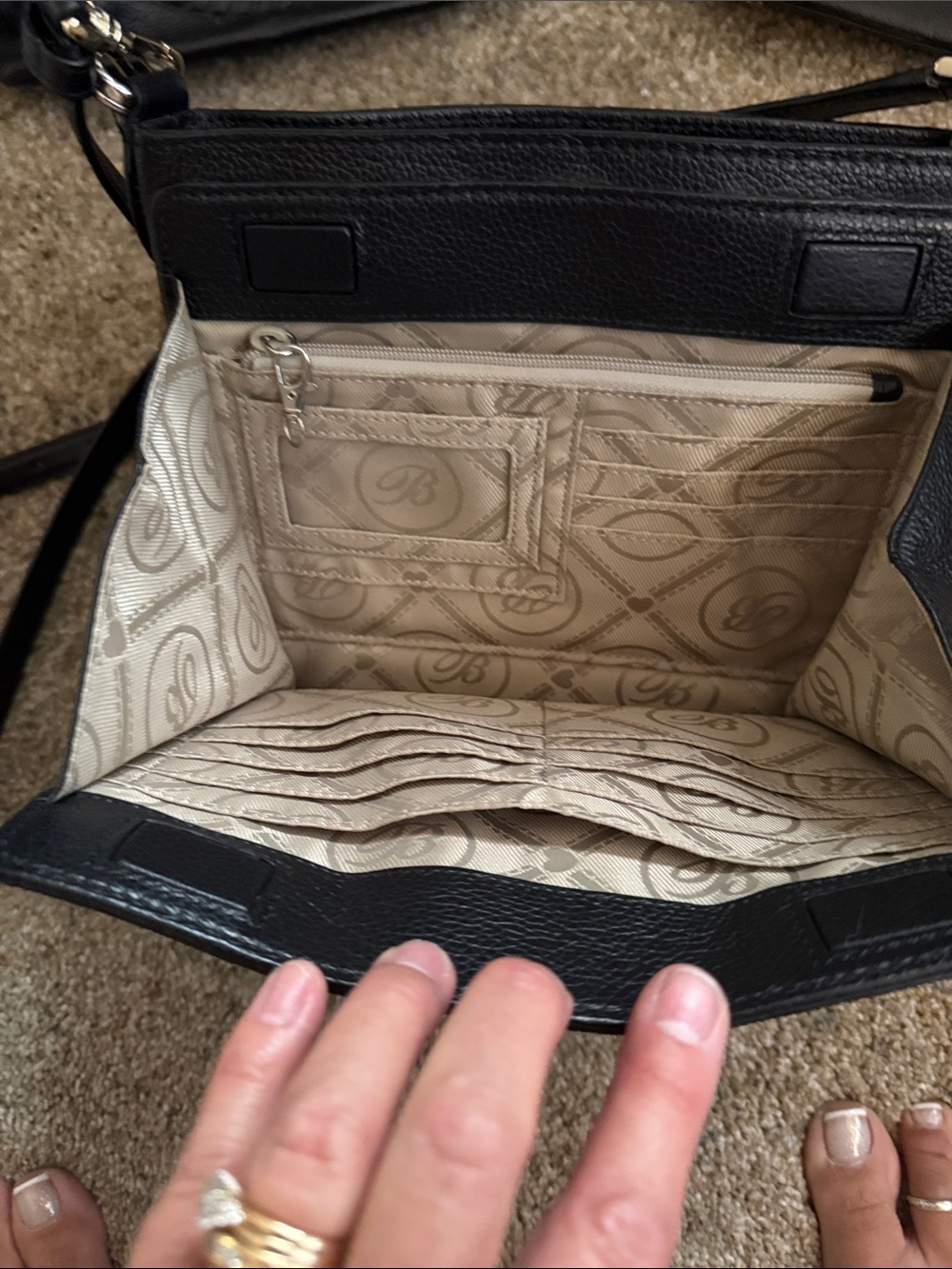 Brighton Black Leather Embossed Medallion Crossbody - Picture 2 of 4